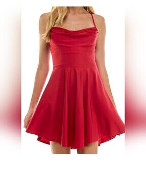 City Studio Red Satin Cowl Neck Fit & Flare Mini Dress Size 5